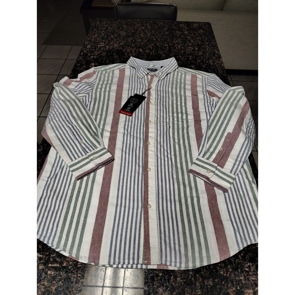 Chaps Mens Seacoast Wash Striped Button Down Shirt XL Long Sleeve Go Untucked